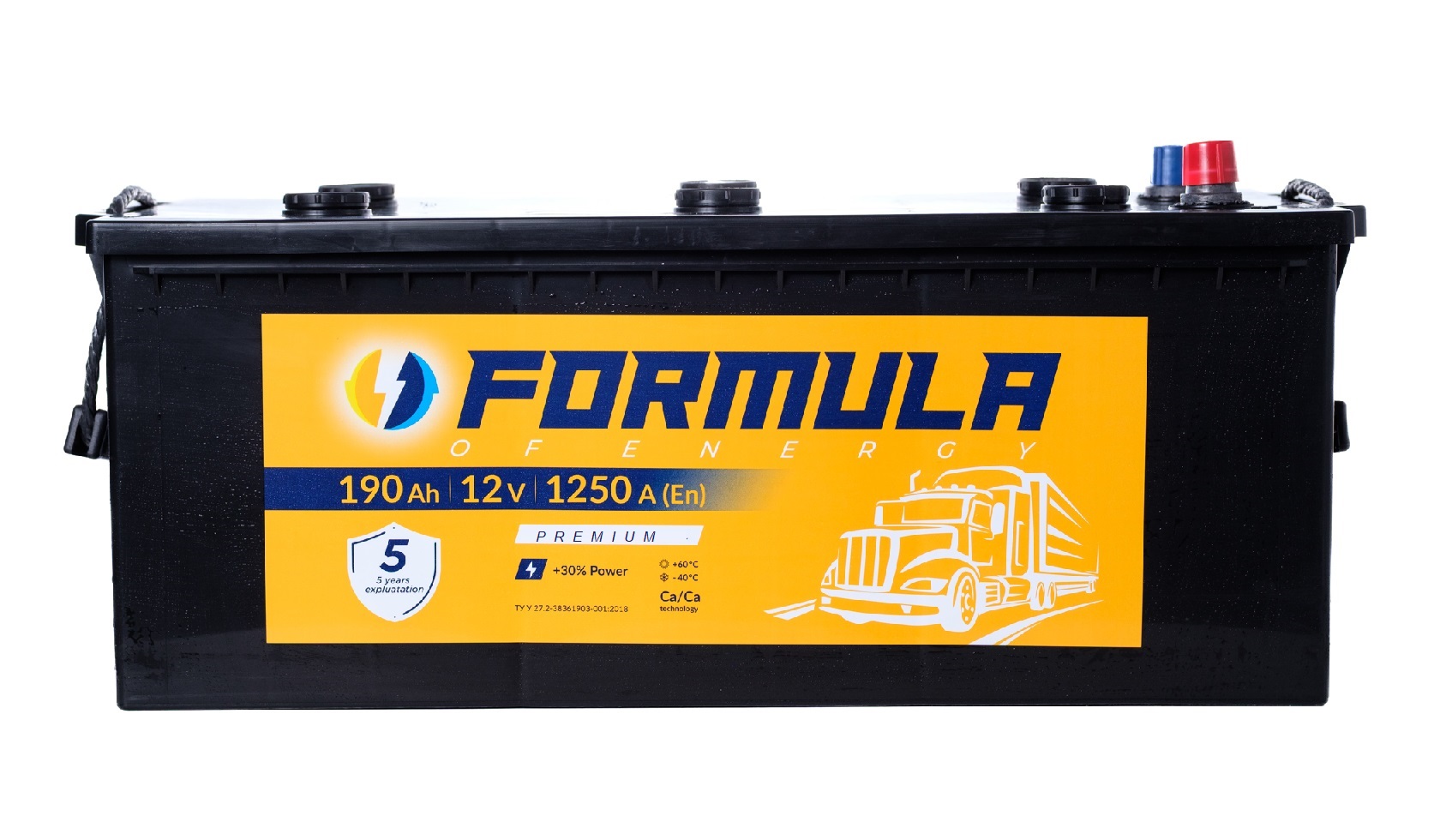 Акумулятор вантажний Formula of energy Premium 6СТ-190(3), 12B, 190Ah, 1250A, плюс ліворуч (L+), 513X223X223 мм (FPREM190T3)_